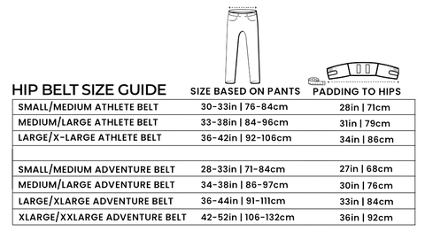 hip belt sizes